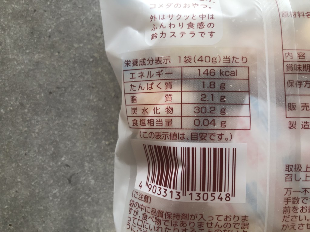 コメダ珈琲店の鈴カステラ「すずっコ」のカロリーと価格